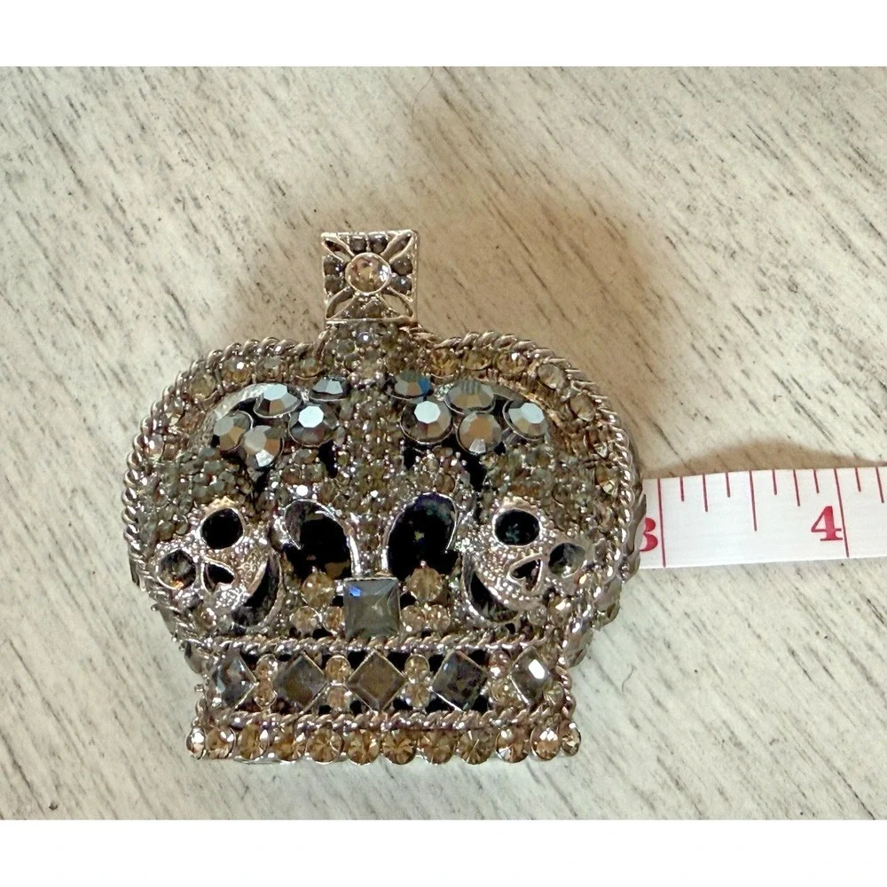 Olivia Riegel Crystal Skull Crown Jewelry Box Gunmetal Finish Gothic New in Box